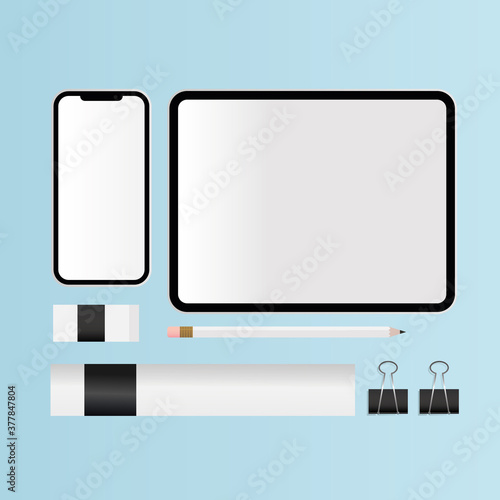 Mockup tablet smartphone and pencil vector design