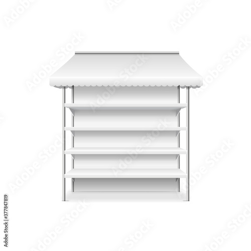 Realistic Detailed 3d White Blank Shop Stall Template Mockup. Vector