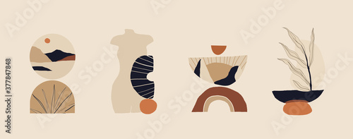 Modern minimalist abstract aesthetic illustrations. Bohemian style wall decor. Collection of contemporary artistic prints. 