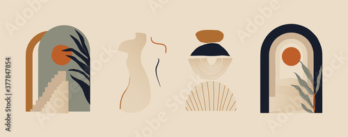 Modern minimalist abstract aesthetic illustrations. Bohemian style wall decor. Collection of contemporary artistic prints. 