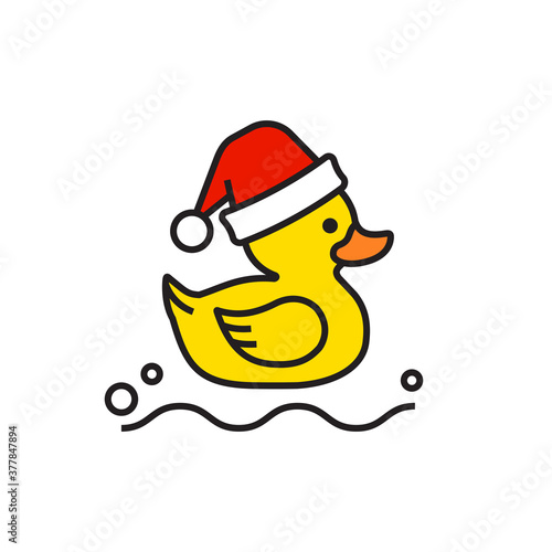 Yellow rubber duck merry christmas icon isolated