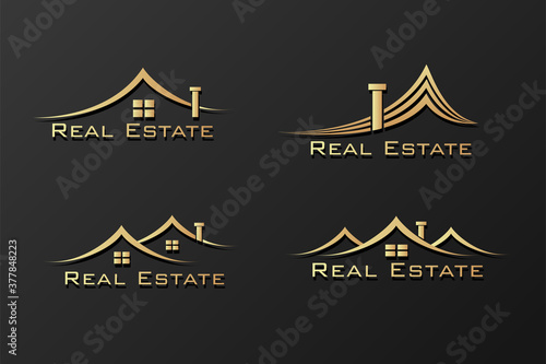Real Estate Construction Golden color Logo Vector Design on Black Background