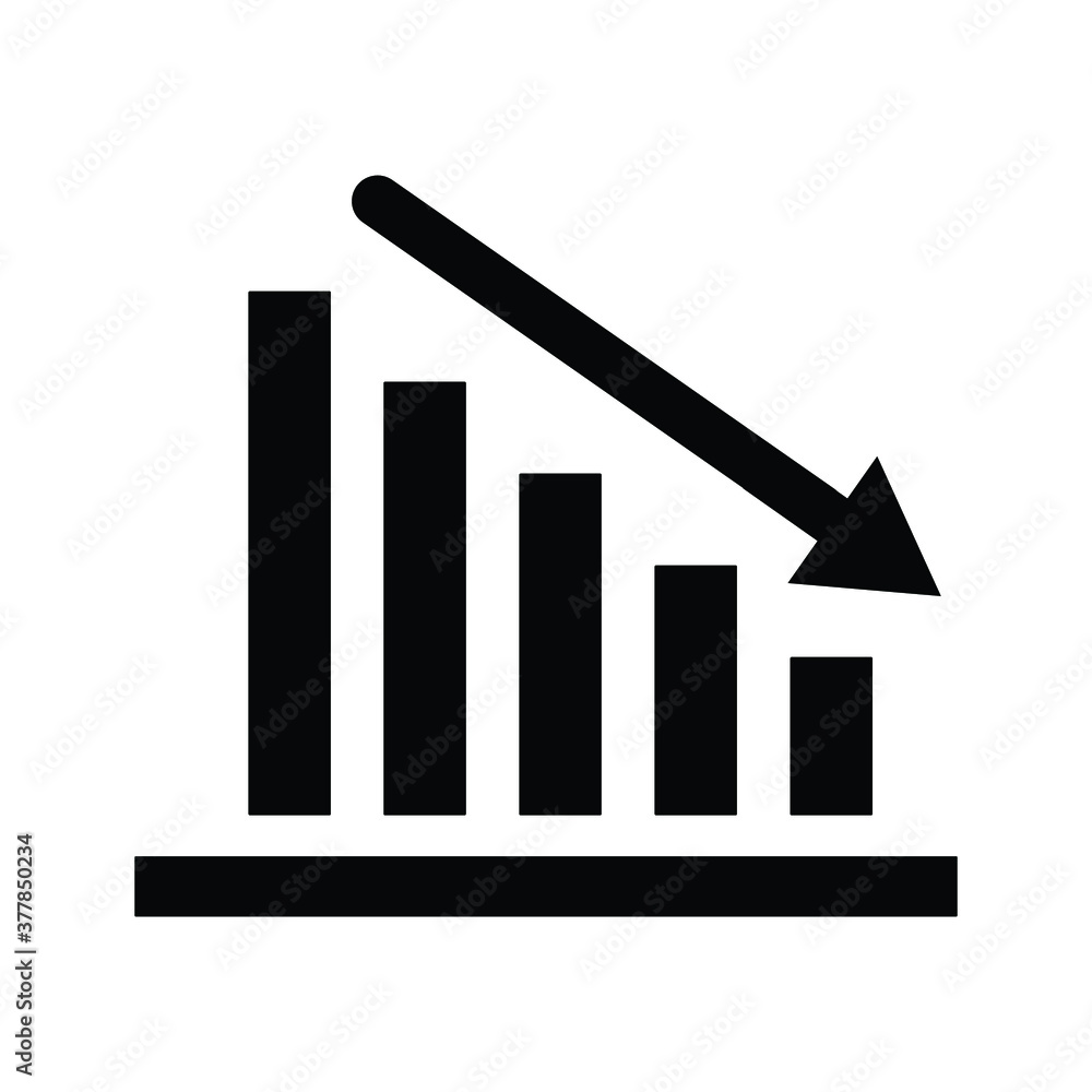 chart with bars declining. Chart icon loss chart with bars declining. Chart icon loss