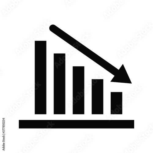 chart with bars declining. Chart icon loss