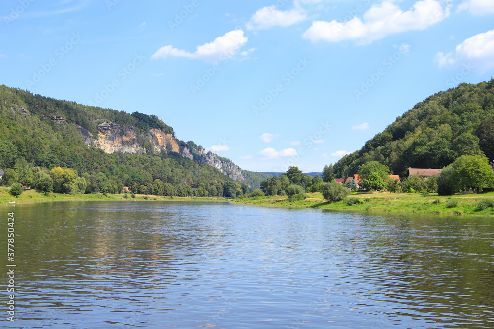 View from the town Wehlen to Elbe river with the 