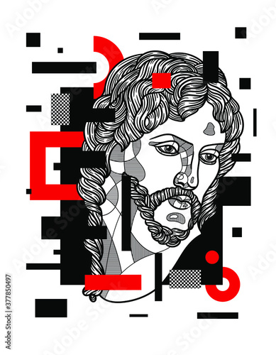 Glitch red modern style.  The Risen Christ sculpture.
