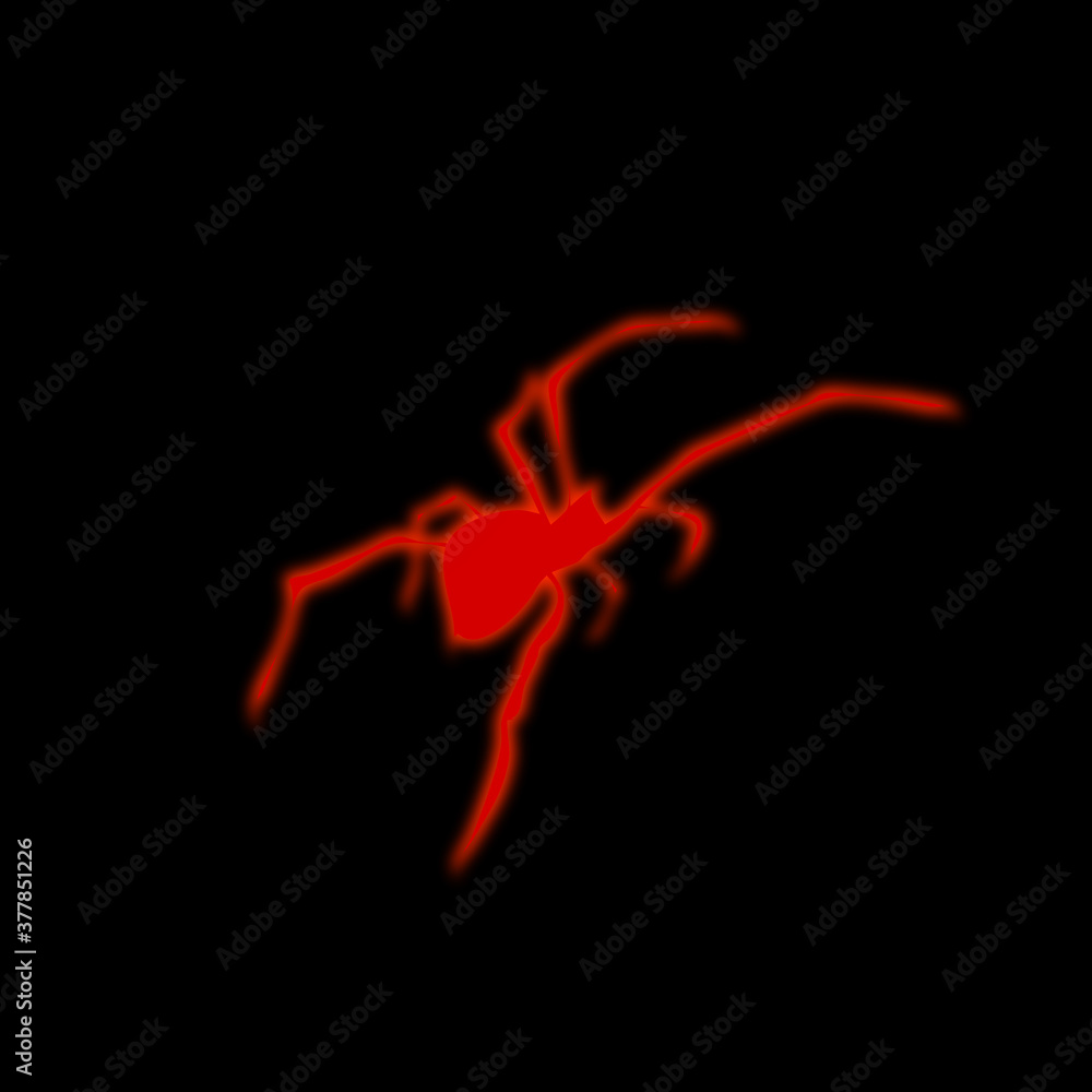 Fototapeta premium Creepy red fluorescent spider silhouette