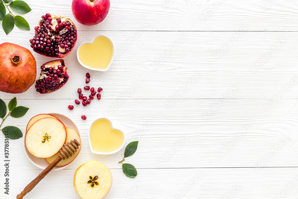 Jewish holiday background - food for Rosh Hashanah. Above view Jewish holiday background - food for Rosh Hashanah. Above view