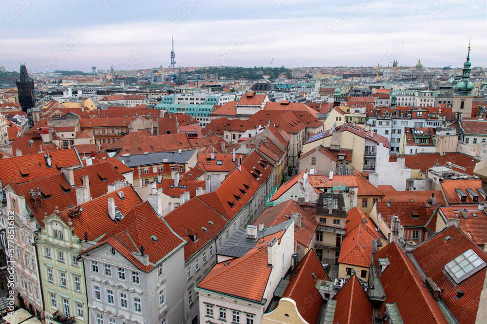 Obraz premium The red roofs of Prague. View from the Old Town Hall