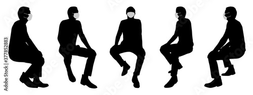 Vector concept conceptual  silhouette men talking while social distancing as means of prevention and protection against coronavirus contamination. A metaphor for the new normal.