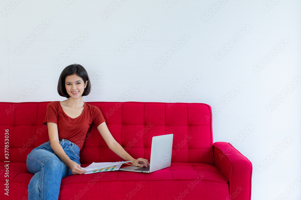 Young beautiful Asian woman work from home. Young beautiful Asian woman work from home.