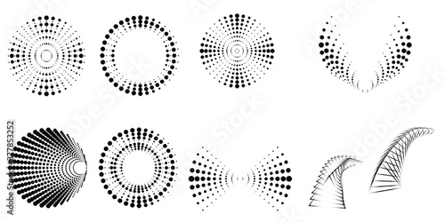 Halftone dots in tunnel form. round logo . vector dotted frame pipe . tube design element