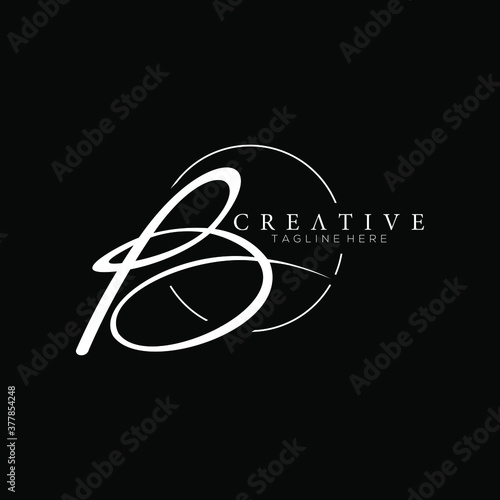 Stylish Letter B White Signature Logo Design Template with Circleline Background photo