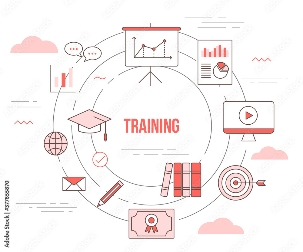 training concept with icon set template banner with modern orange color style training concept with icon set template banner with modern orange color style