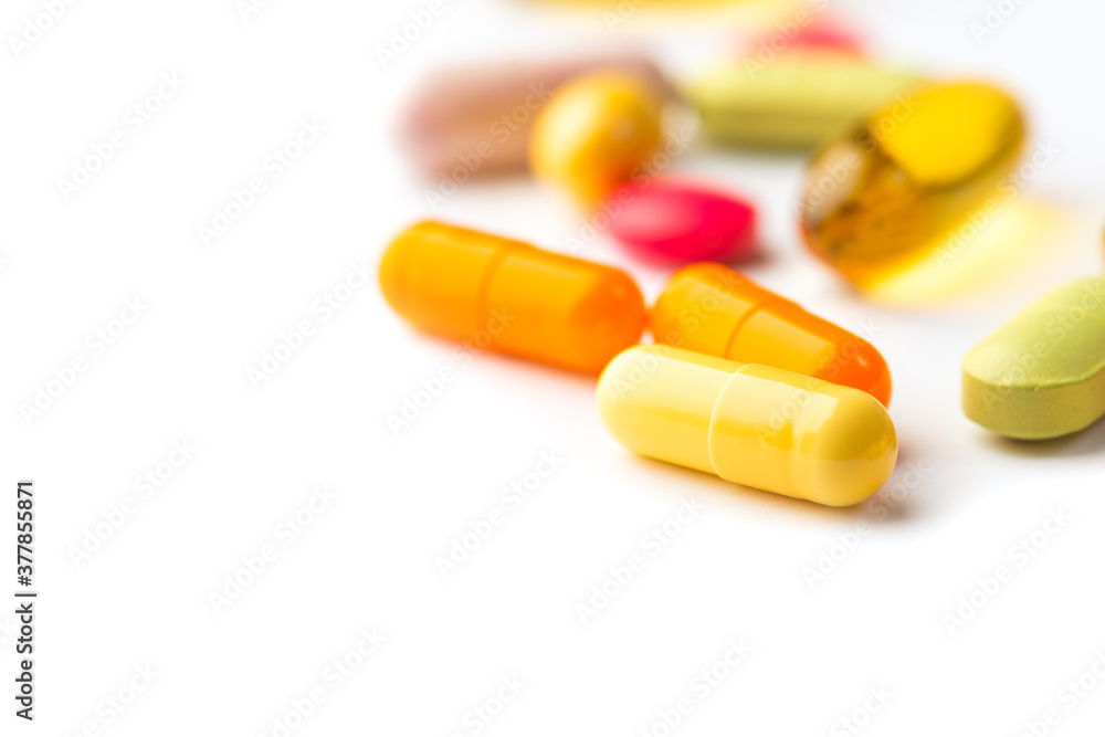 Selective focus on colorful medication and pills Selective focus on colorful medication and pills