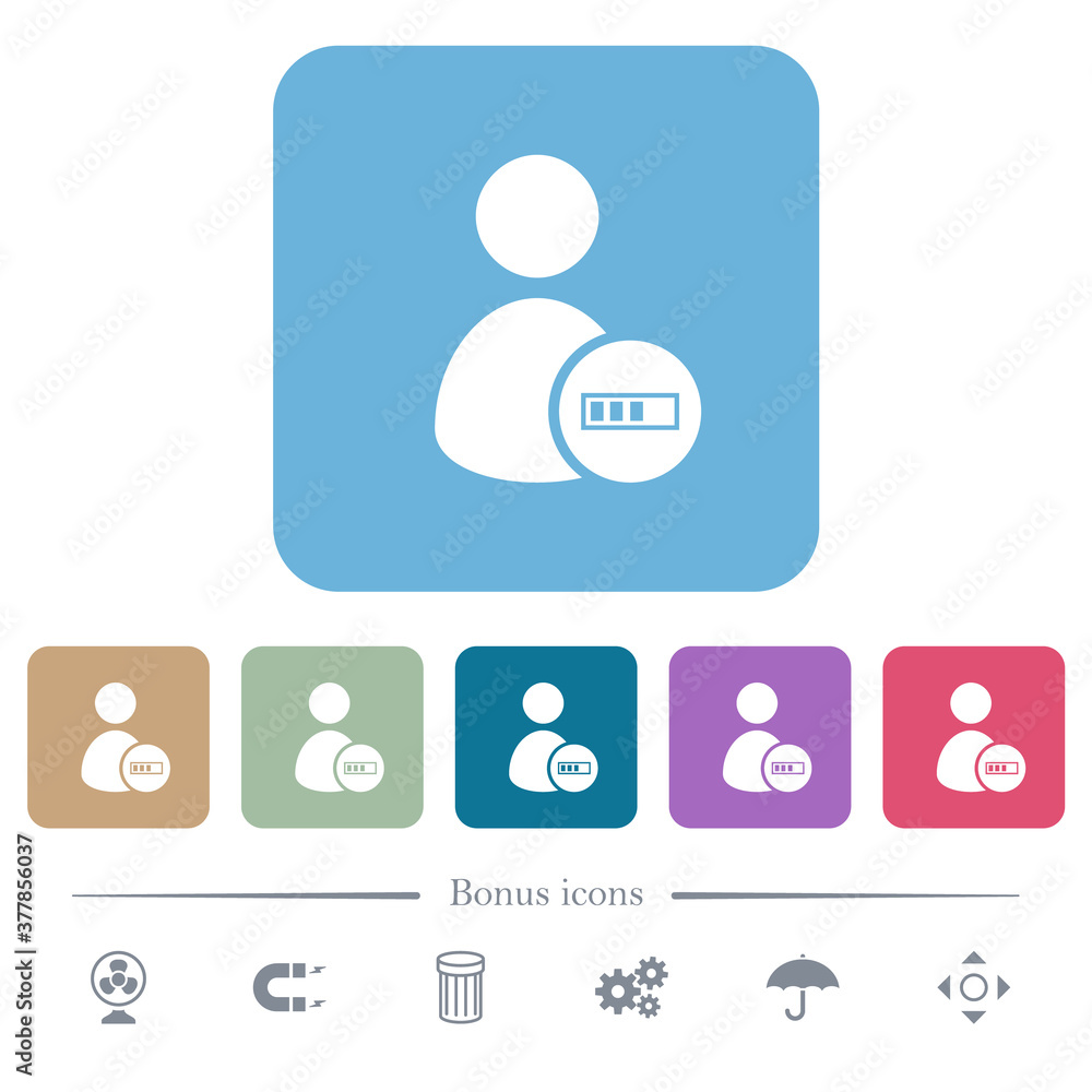 User account processing flat icons on color rounded square backgrounds User account processing flat icons on color rounded square backgrounds