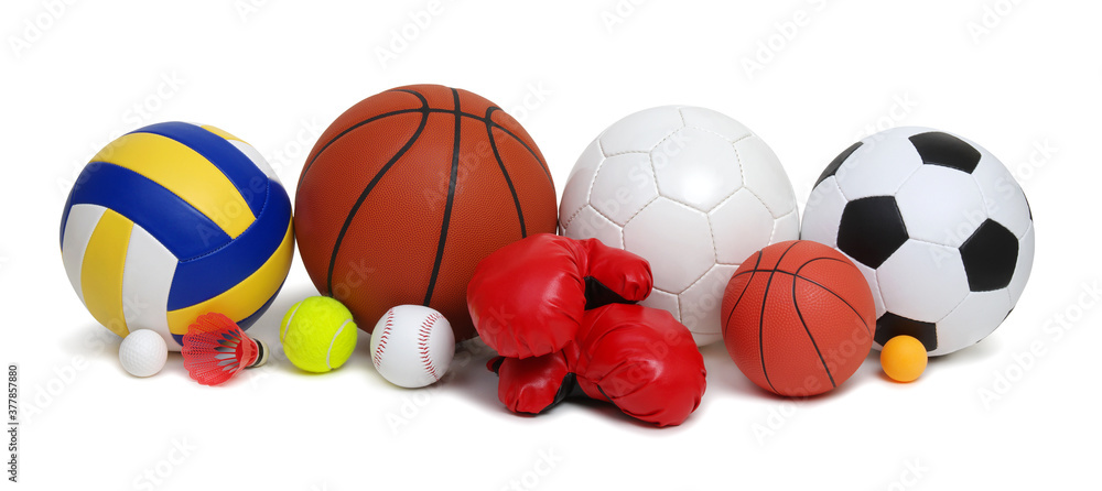 Various sport equipments isolated on white