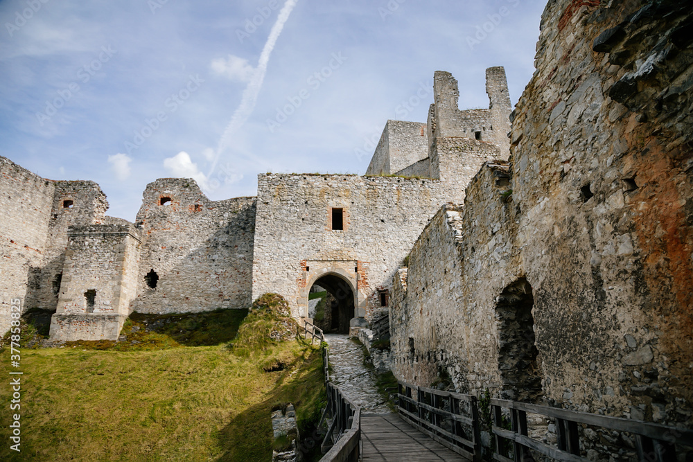 Obraz premium Ruins of gothic castle Rabi in National Park Sumava, Rabi, Czech Republic