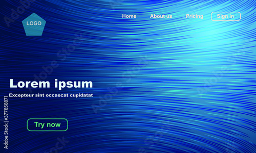 Abstract blue background design. Wavy lines in perspective. Technology, science, future style design or web page.