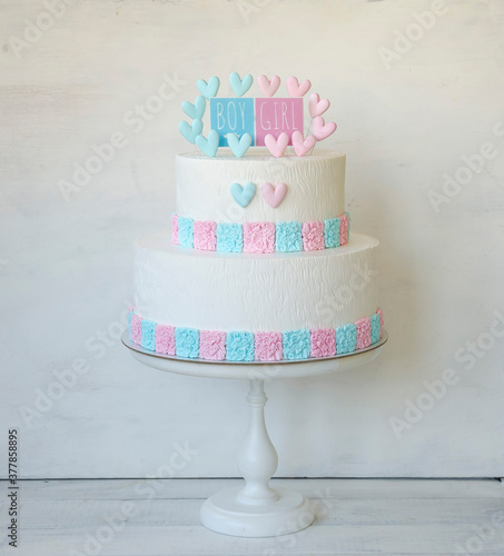 Quadro em tela Blue and pink fondant cake for Gender reveal party
