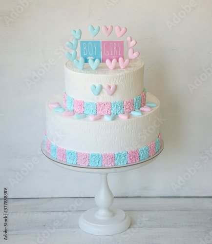 Quadro em tela Blue and pink fondant cake for Gender reveal party