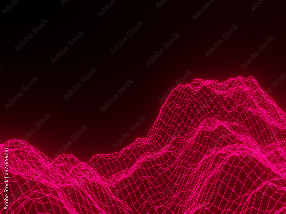 3D rendering red light topographic wireframe