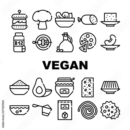 Vegan Menu Restaurant Collection Icons Set Vector