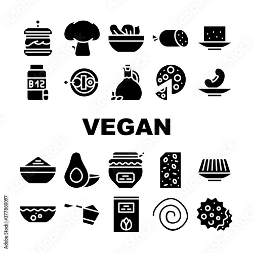 Vegan Menu Restaurant Collection Icons Set Vector