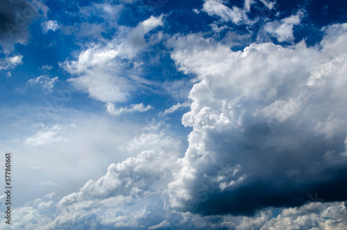 beautiful blue sky with  white clouds and a thundercloud