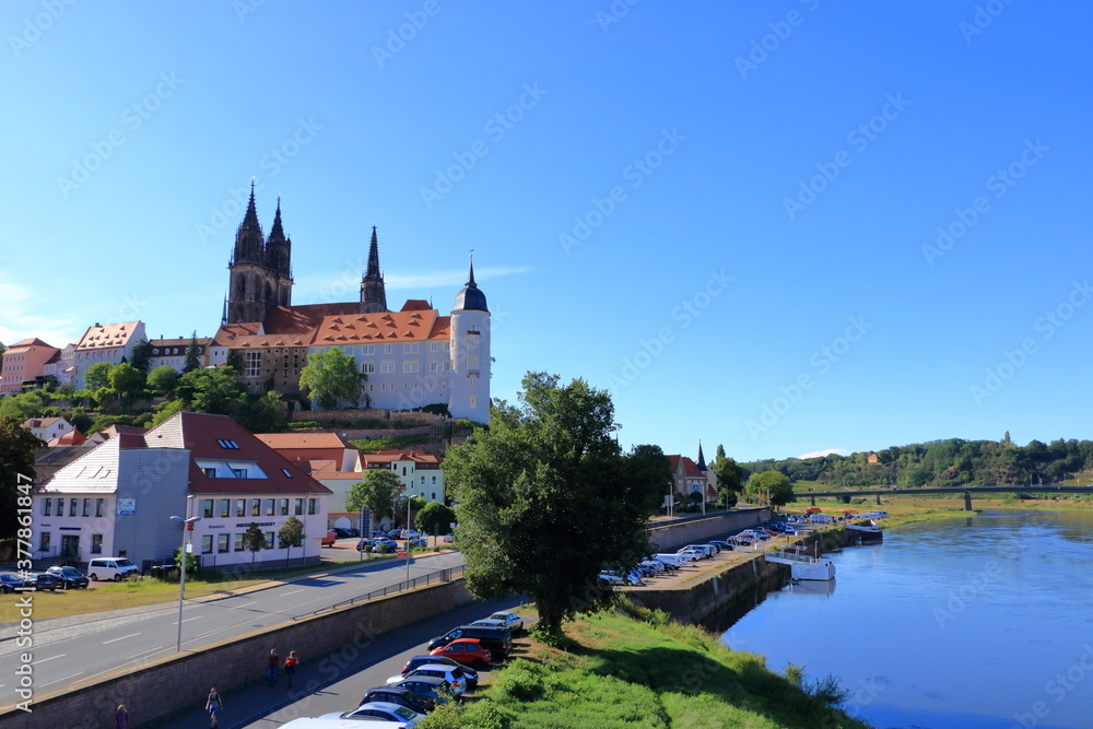 July 26 2020 - Meissen/Germany: The castle hill of Meissen in Saxony July 26 2020 - Meissen/Germany: The castle hill of Meissen in Saxony
