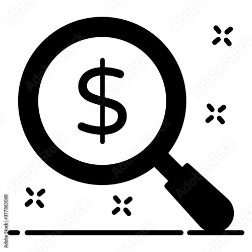 
Dollar under magnifier, financial research icon design 
