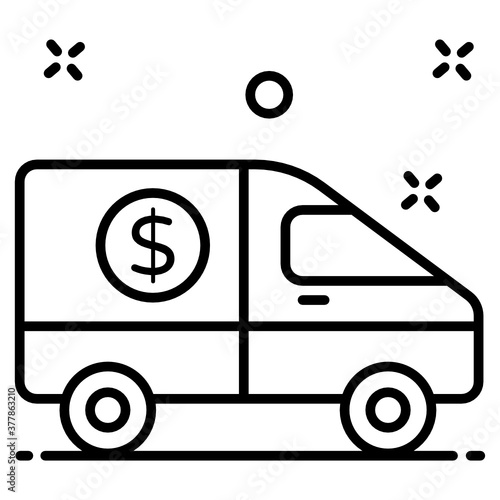
Dollar coin on armored van, editable flat style 
