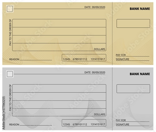 Empty check template. Business cheque book design. Bank checking, blank page for charity donations, corporate payment vector illustration. Empty cheque to payment in bank