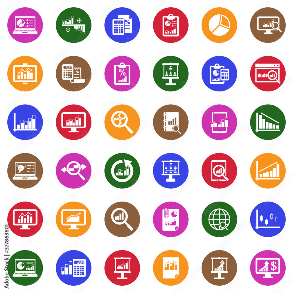 Data Analysis Icons. White Flat Design In Circle. Vector Illustration. Data Analysis Icons. White Flat Design In Circle. Vector Illustration.