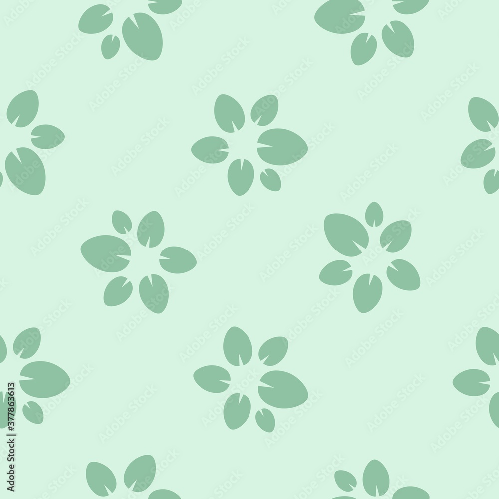 Leaves seamless pattern with abstract green flowers on green background. Vector design.