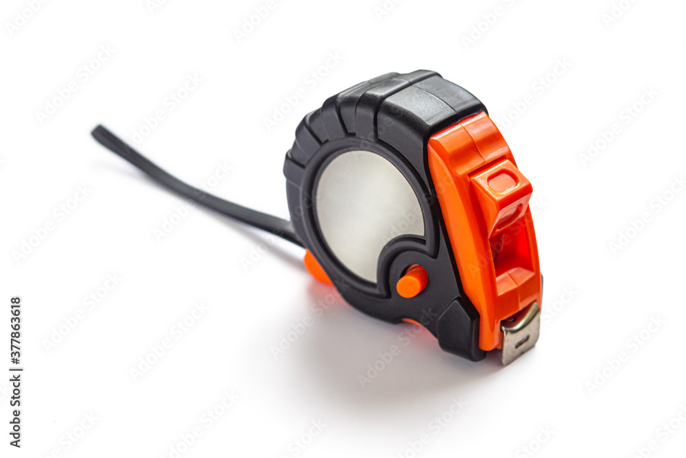 Orange and black measuring tape on a white background Orange and black measuring tape on a white background