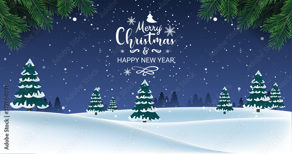 Winter landscape with fir trees and snow. Merry Christmas and Happy New Year background Winter landscape with fir trees and snow. Merry Christmas and Happy New Year background
