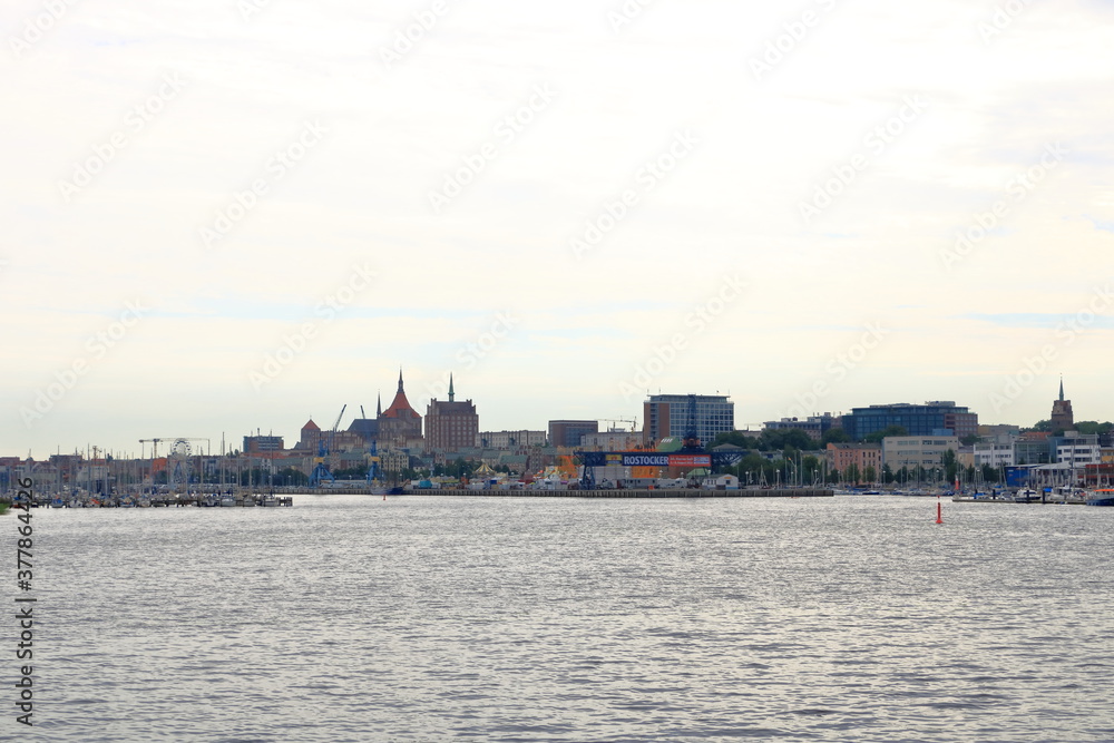 August 21 2020 - Rostock-Warnemünde, Mecklenburg-Vorpommern/Germany: view of the area of the city harbor of Rostock, germany