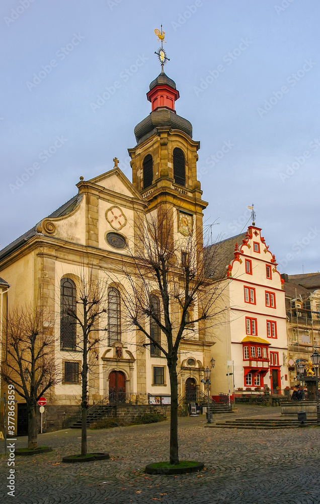 Catholic church of Assumption of Mary on Old Market square of Hachenburg, Rheinland-Pfalz, Germany