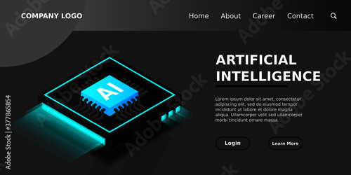 Artificial intelligence, AI web banner, isometric cloud computing concept, data mining, isometric, neural network, machine programming. Modern illustration isometric.