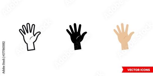 Palm handbreadth icon of 3 types color, black and white, outline. Isolated vector sign symbol.