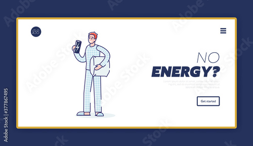 Sleepy man drinking energy beverage in morning. Energetic cocktail for active lifestyle