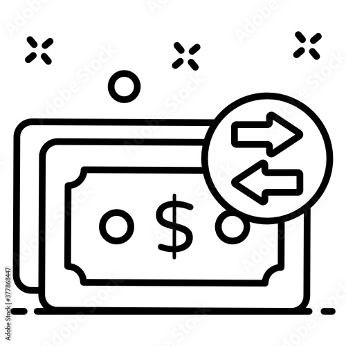 
Banknotes with irreversible arrows, trendy icon of money flow 
