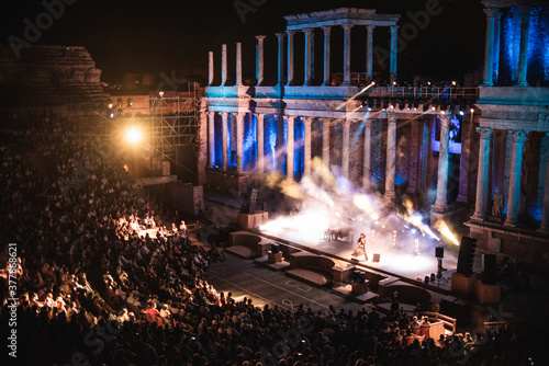 Roman Theatre of Mérida at night during the classical theatre festival and concerts 