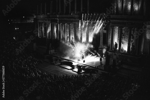 Roman Theatre of M  rida at night during the classical theatre festival and concerts 