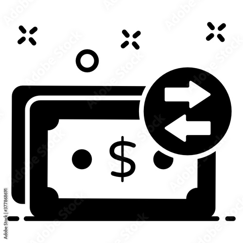 
Banknotes with irreversible arrows, trendy icon of money flow 
