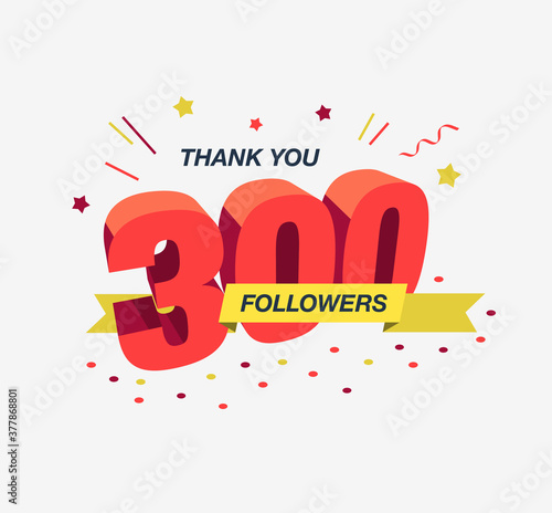 Tableau sur toile Thank you 300 social media followers, modern flat banner