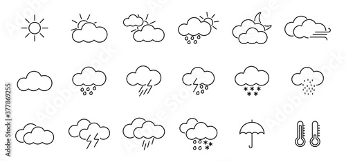 Set of weather line icons. Meteorological icons. Weather forecast.