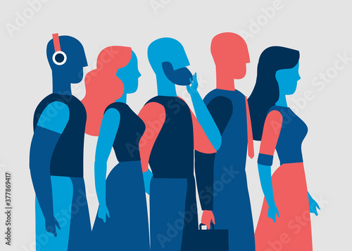 Una squadra di persone giovani che camminano insieme