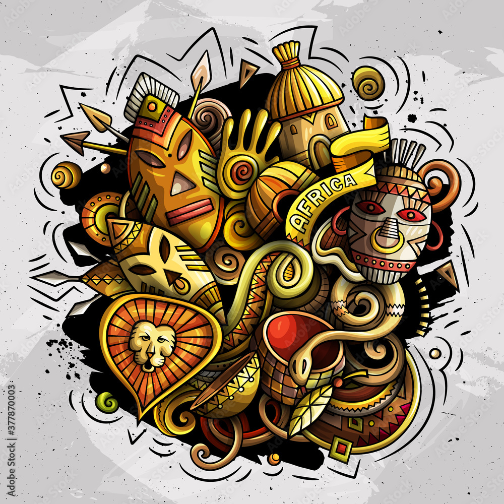 Obraz premium Africa hand drawn cartoon doodles illustration. Funny design.